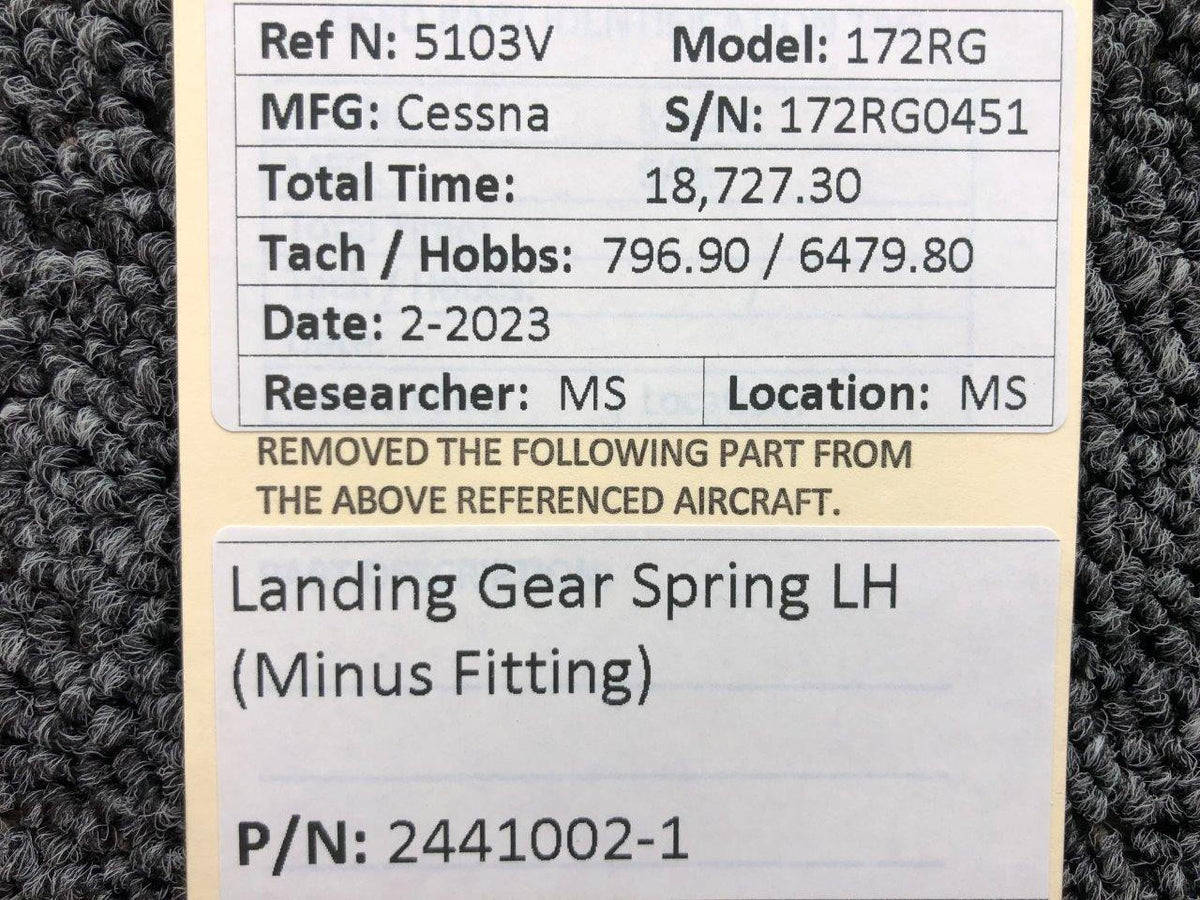 Cessna Aircraft Parts 2441002-1 Cessna 172RG Landing Gear Spring LH (Minus Fitting)