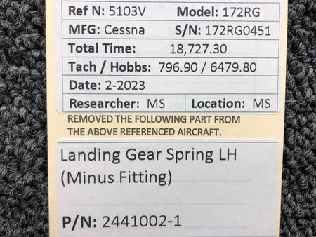 Cessna Aircraft Parts 2441002-1 Cessna 172RG Landing Gear Spring LH (Minus Fitting)