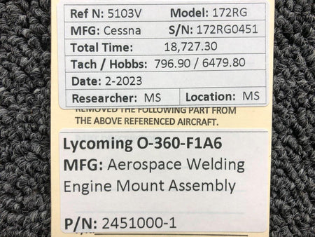 Aerospace 2451000-1 Lycoming O-360-F1A6 Aerospace Welding Engine Mount Assembly