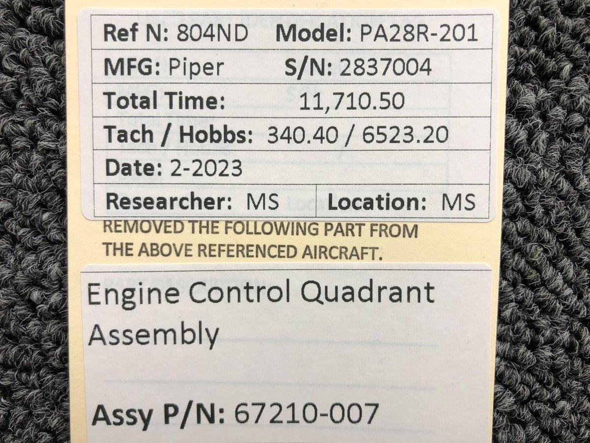 Piper Aircraft Parts 67210-007 Piper PA28R-201 Engine Control Quadrant Assembly