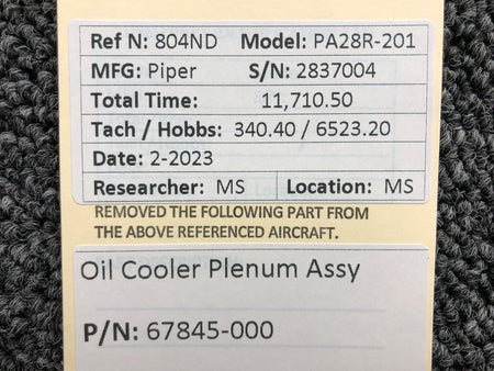 Lycoming Aircraft Engines & Parts 67845-000 Lycoming IO-360-C1C6 Oil Cooler Plenum Assembly