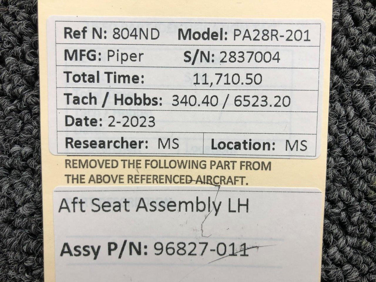Piper Aircraft Parts 96827-011 Piper PA28R-201 Aft Seat Assembly LH