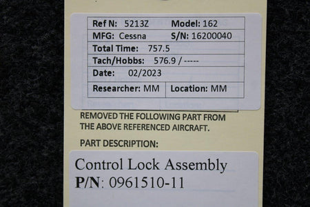 Cessna Aircraft Parts 0961510-11 Cessna 162 Control Lock Assy