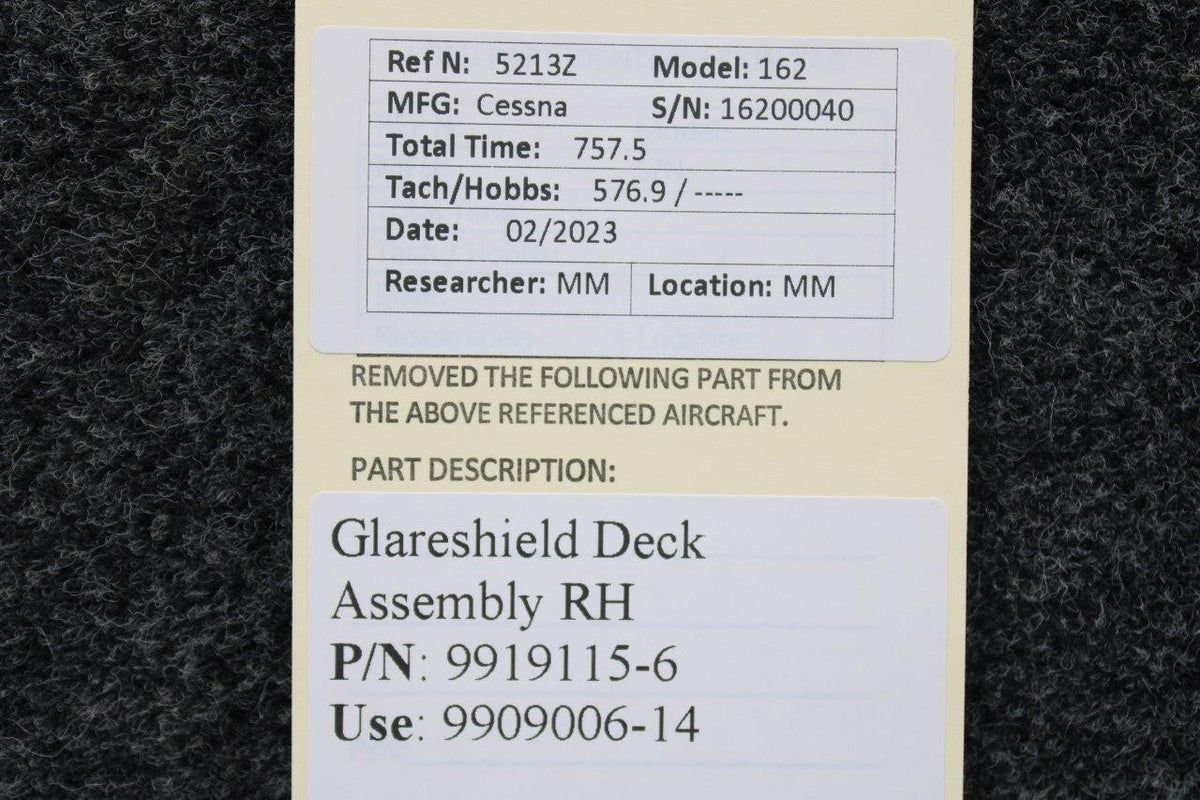 Cessna Aircraft Parts 9919115-6 (Use: 9909006-14) Cessna 162 Glareshield Deck Assembly RH