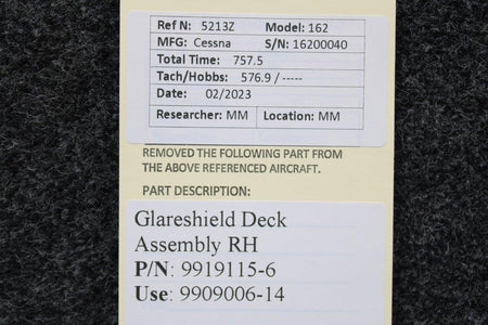 Cessna Aircraft Parts 9919115-6 (Use: 9909006-14) Cessna 162 Glareshield Deck Assembly RH