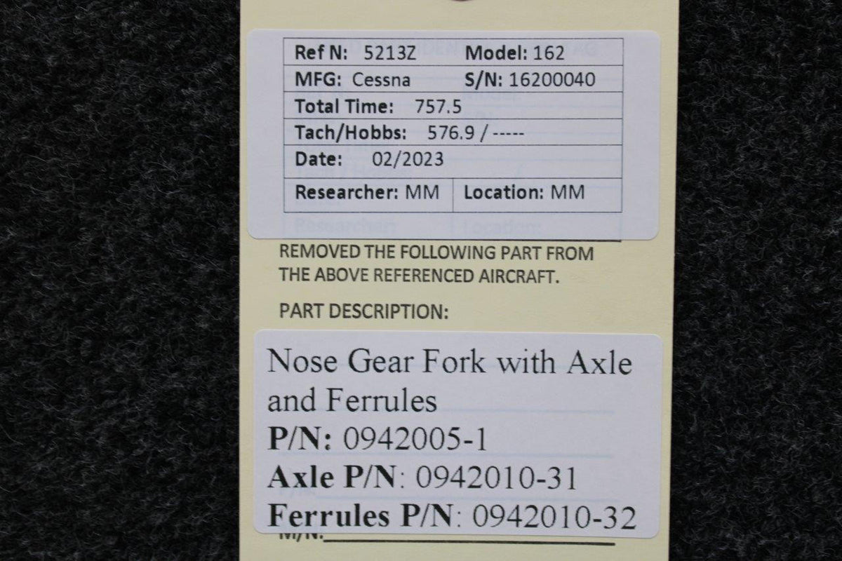 Cessna Aircraft Parts 0942005-1 Cessna 162 Nose Gear Fork with Axle and Ferrules