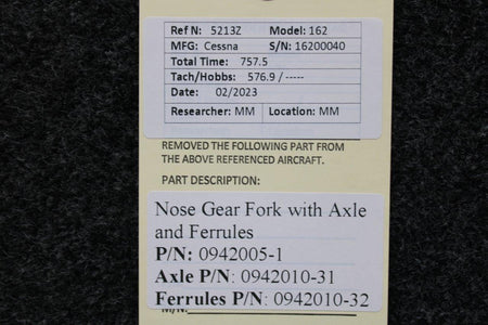 Cessna Aircraft Parts 0942005-1 Cessna 162 Nose Gear Fork with Axle and Ferrules