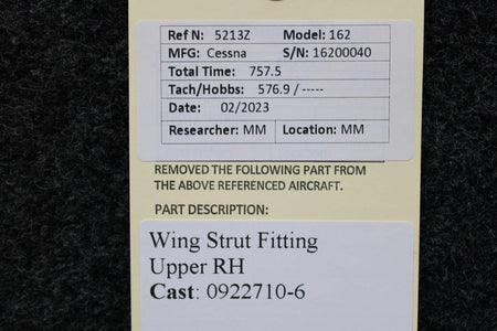 Cessna Aircraft Parts 0922710-6 Cessna 162 Wing Strut Fitting Upper RH