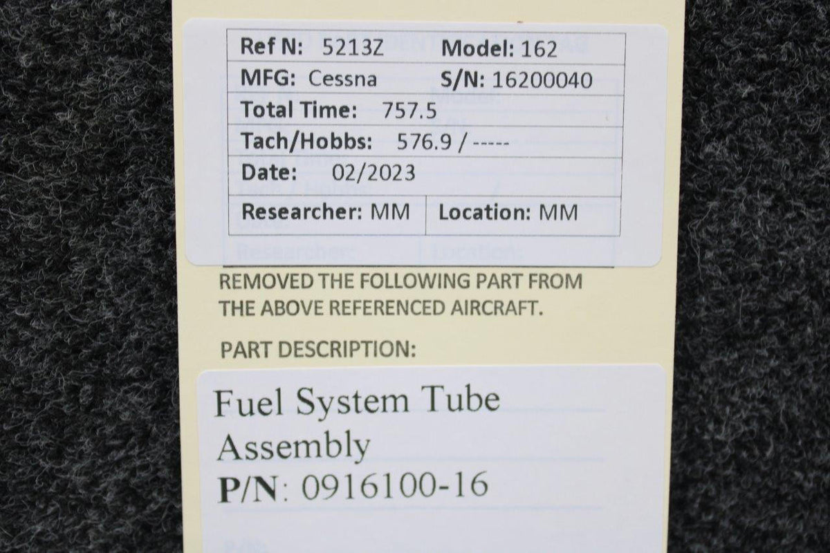 Cessna Aircraft Parts 0916100-16 Cessna 162 Fuel System Tube Assembly