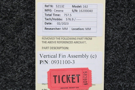 Cessna Aircraft Parts 0931100-3 Cessna 162 Vertical Fin Assembly (Minor Dents)