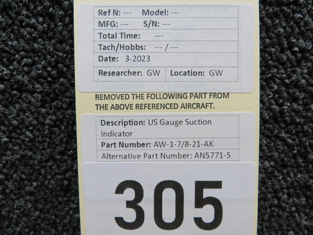 US Gauge AW-1-7/8-21-AK (Alt: AN5771-5) US Gauge Suction Indicator