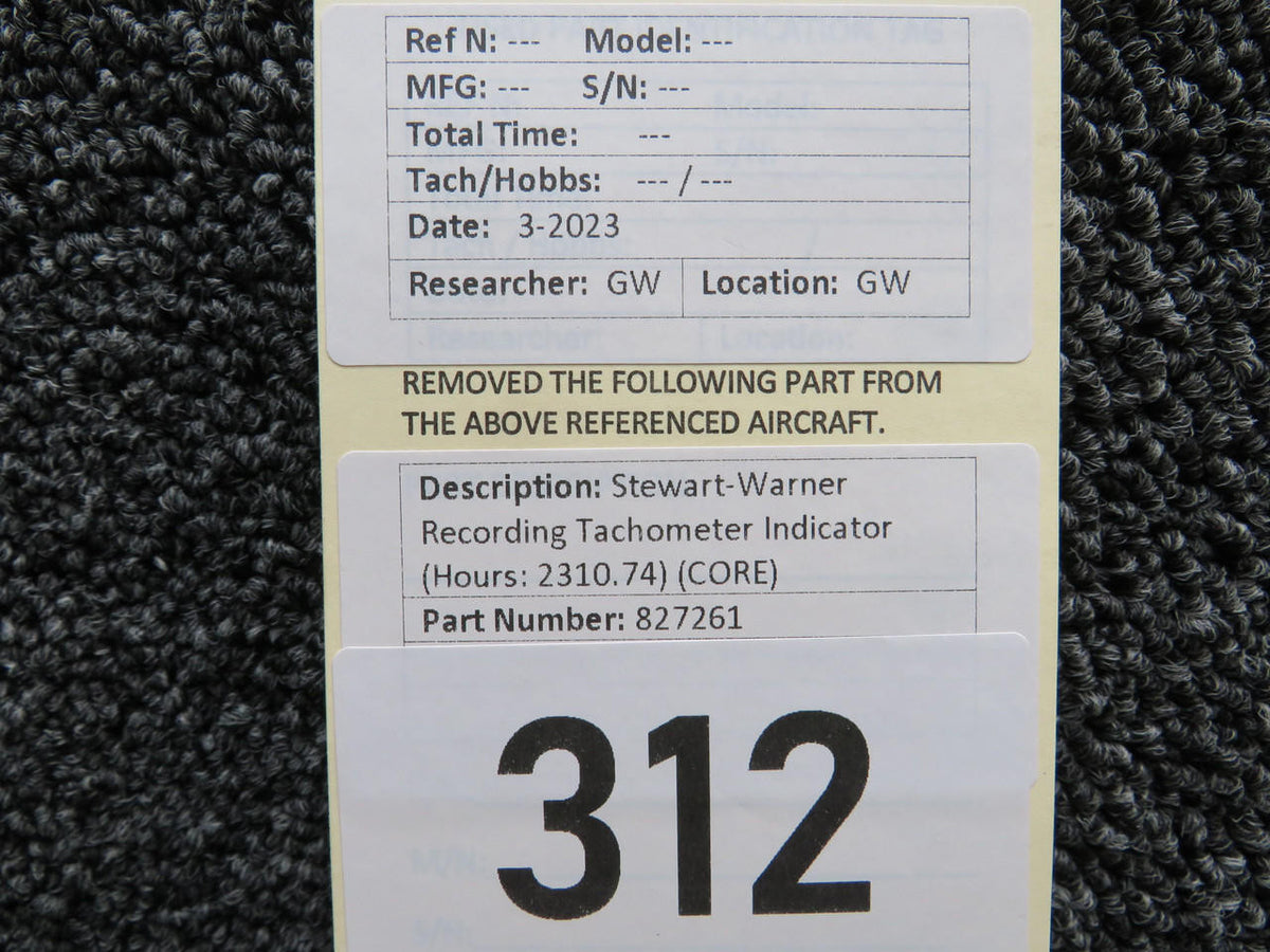Stewart-Warner 827261 Stewart-Warner Recording Tachometer Indicator (Hours: 2310.74) (CORE)