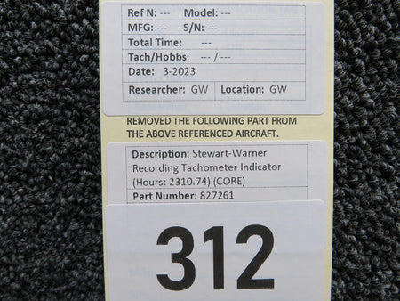 Stewart-Warner 827261 Stewart-Warner Recording Tachometer Indicator (Hours: 2310.74) (CORE)