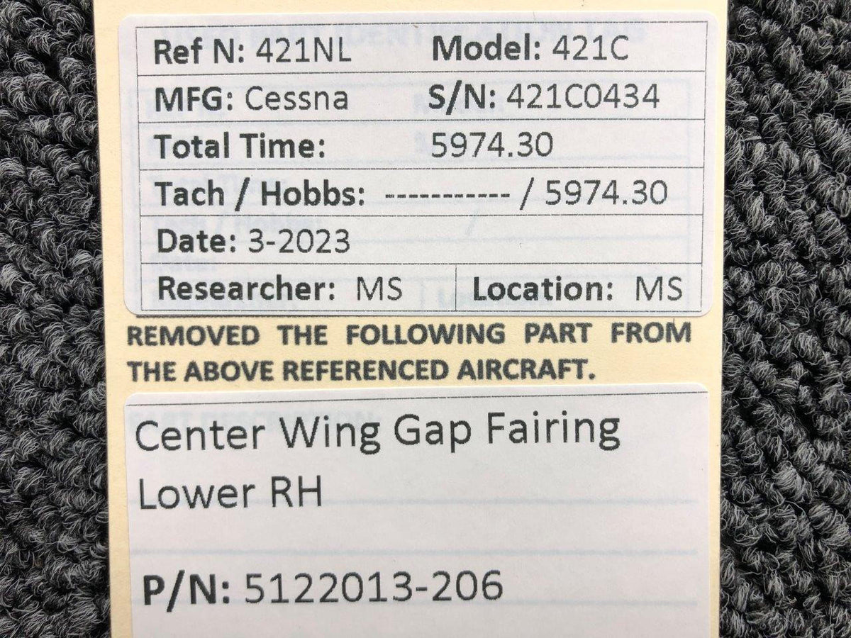Cessna Aircraft Parts 5122013-206 Cessna 421C Center Wing Gap Fairing Lower RH