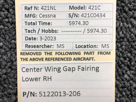 Cessna Aircraft Parts 5122013-206 Cessna 421C Center Wing Gap Fairing Lower RH