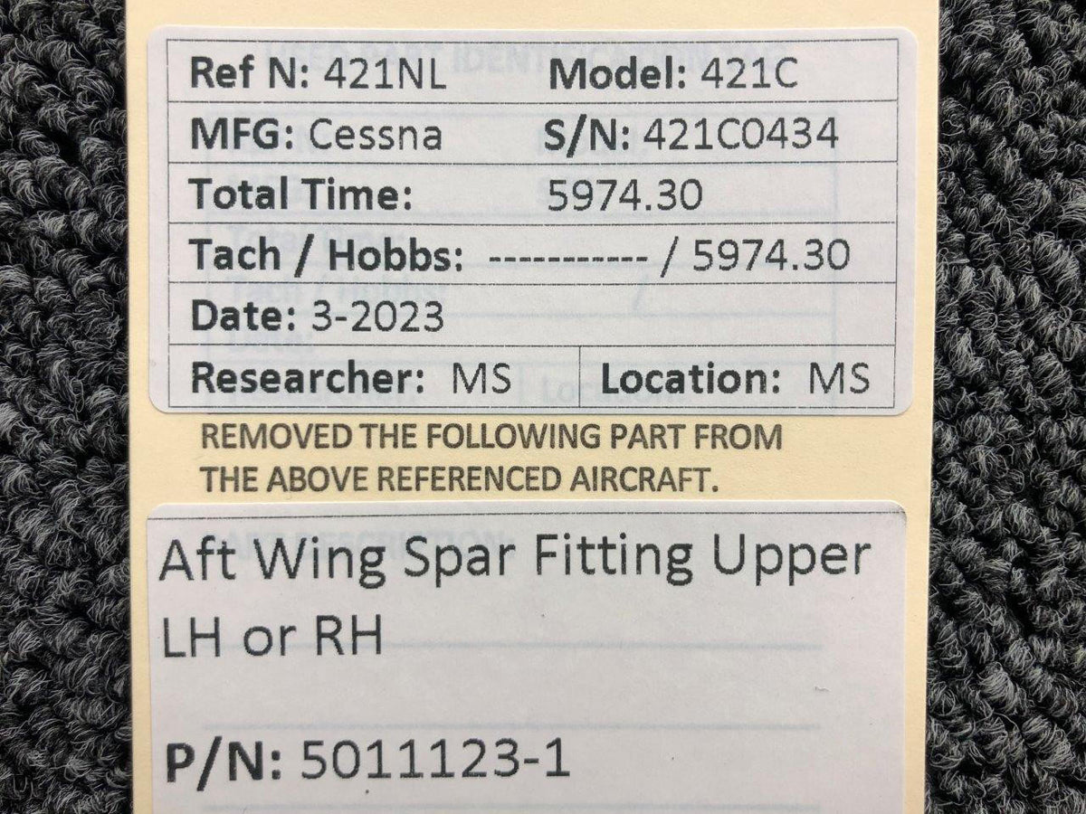 Cessna Aircraft Parts 5011123-1 Cessna 421C Aft Wing Spar Fitting Upper LH or RH