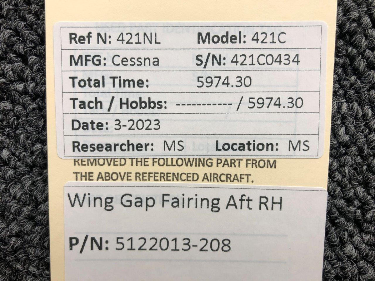 Cessna Aircraft Parts 5122013-208 Cessna 421C Wing Gap Fairing Aft RH