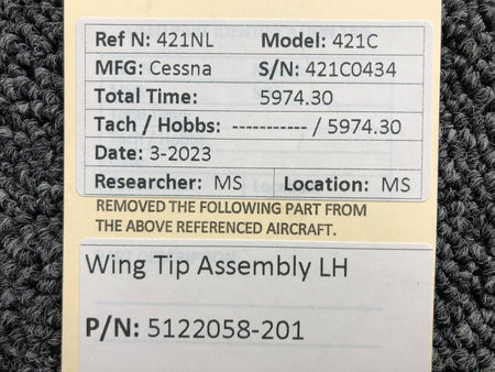 Cessna Aircraft Parts 5122058-201 Cessna 421C Wing Tip Assembly LH