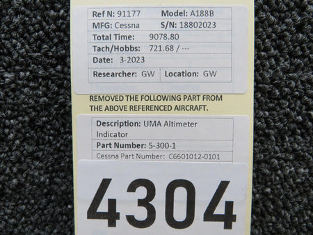 UMA 5-300-1 (ALT: C6601012-0101) UMA Altimeter Indicator