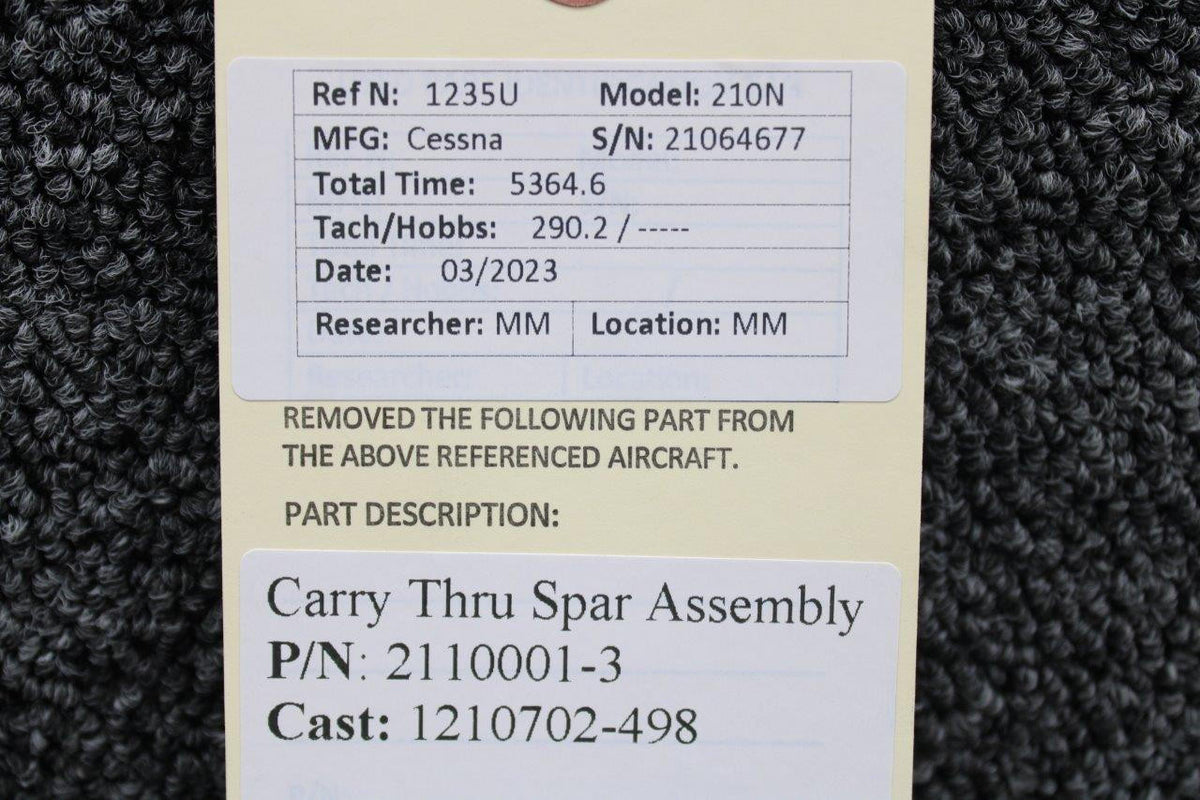 Cessna Aircraft Parts 2110001-3 (Cast: 1210702-498) Cessna 210N Carry Thru Spar Assembly