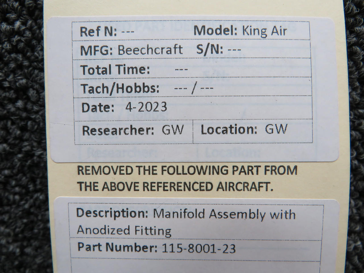 Beechcraft Parts 115-8001-23 Beechcraft King Air Manifold Assembly with Anodized Fitting