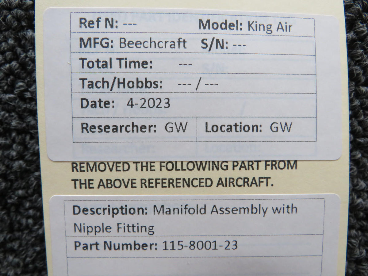 Beechcraft Parts 115-8001-23 Beechcraft King Air Manifold Assembly with Nipple Fitting