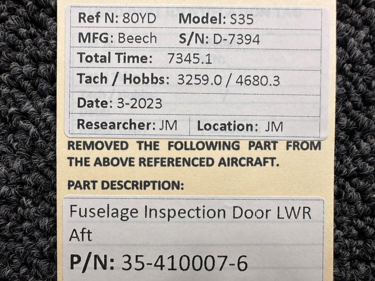 Beechcraft Parts 35-410007-6 Beechcraft S35 Fuselage Inspection Door Lower Aft
