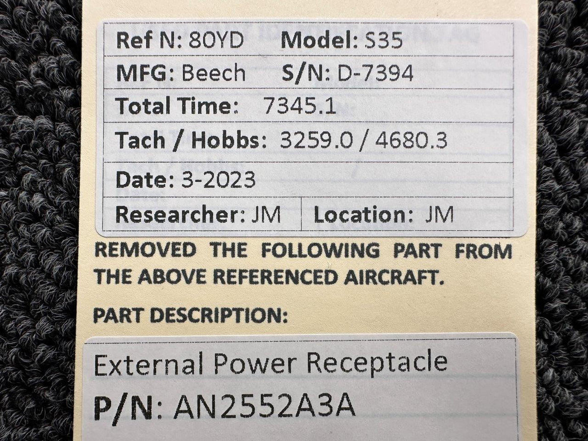 Beechcraft Parts AN2552A3A Beech S35 External Power Receptacle Assembly