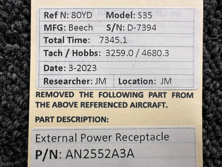 Beechcraft Parts AN2552A3A Beech S35 External Power Receptacle Assembly