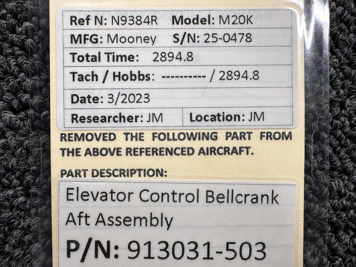 Mooney Aircraft Parts & Accessories 913031-503 Mooney M20K Elevator Control Bellcrank Aft Assembly
