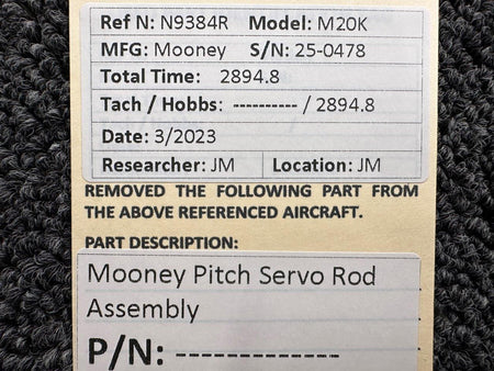 Mooney Aircraft Parts & Accessories Mooney M20K Pitch Servo Rod Assembly