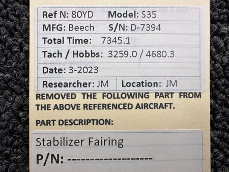 Beechcraft Parts Beech S35 Stabilizer Fairing