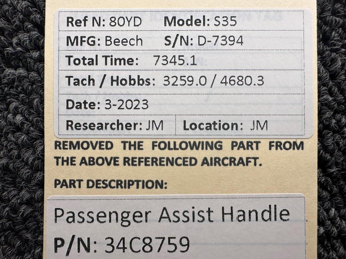 Beechcraft Parts 34C8759 Beech S35 Passenger Assist Handle