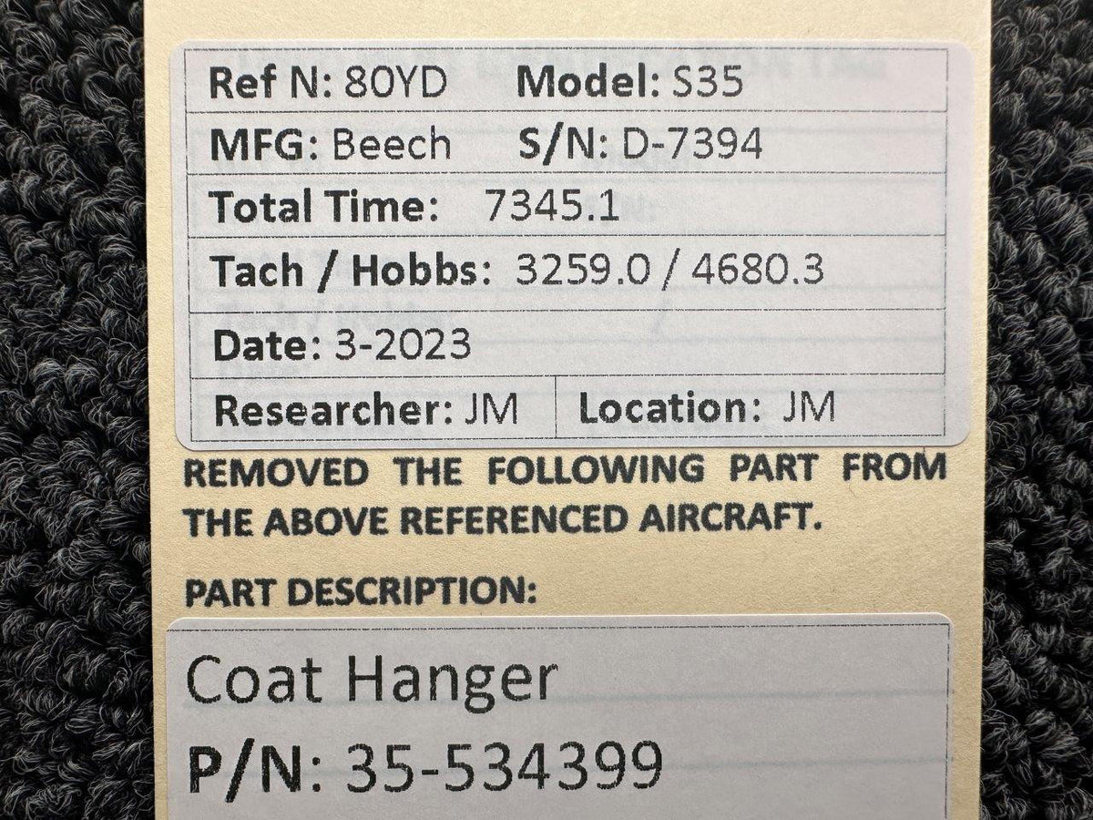 Beechcraft Parts 35-534399 Beech S35 Coat Hanger