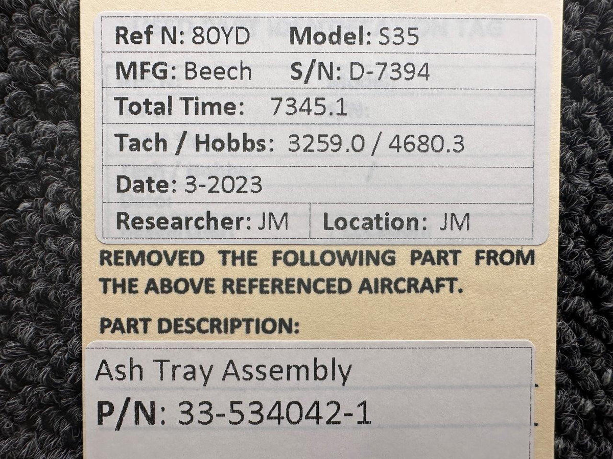 Beechcraft Parts 33-534042-1 Beechcraft S35 Ash Tray Assembly