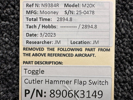 Cutler-Hammer 8906K3149 Cutler Hammer Toggle Flap Switch