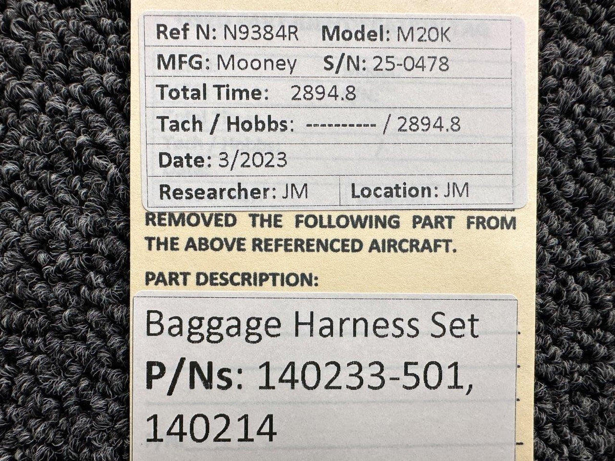 Mooney Aircraft Parts & Accessories 140233-501, 140214 Mooney M20K Baggage Harness Set Assembly