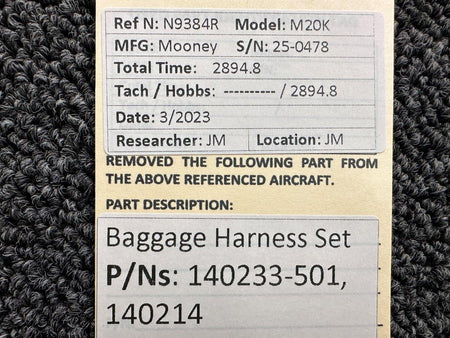 Mooney Aircraft Parts & Accessories 140233-501, 140214 Mooney M20K Baggage Harness Set Assembly