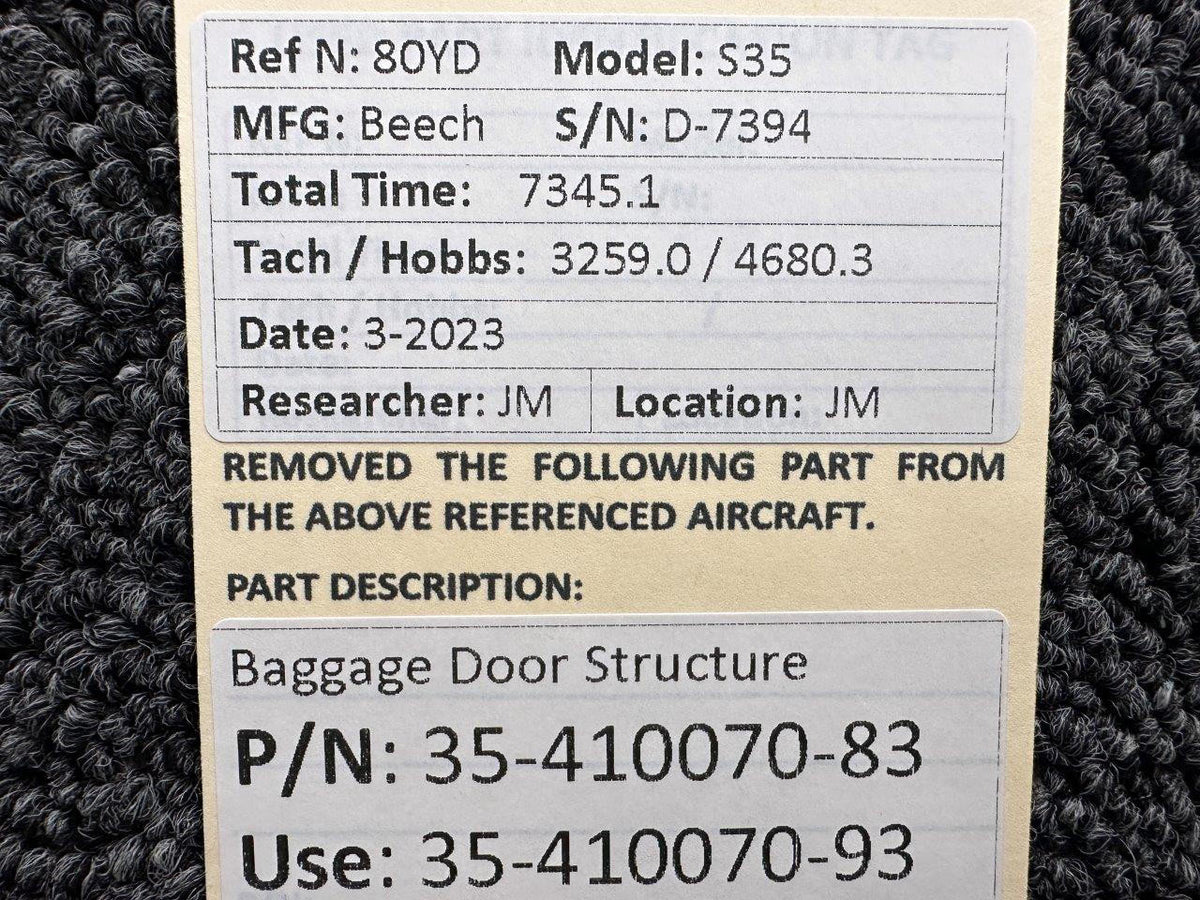 Beechcraft Parts 35-410070-83 (Use: 35-410070-93) Beech S35 Baggage Door Structure