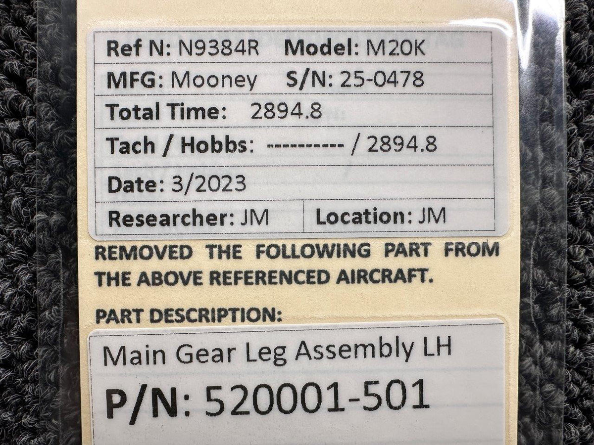 Mooney Aircraft Parts & Accessories 520001-501 Mooney M20K Main Gear Leg Assembly LH