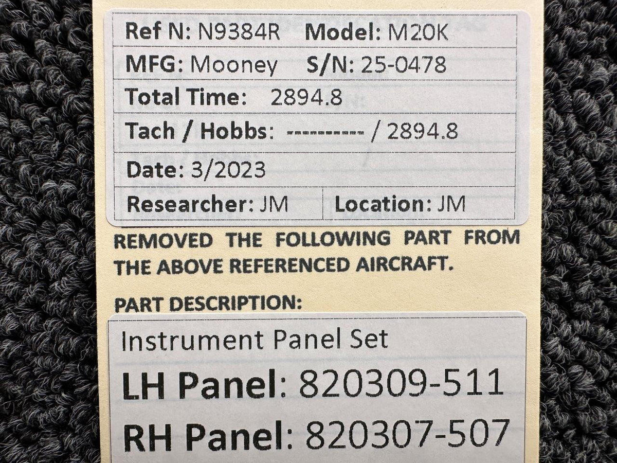 Mooney Aircraft Parts & Accessories 820309-511, 820307-507 Mooney M20K Instrument Panel Set