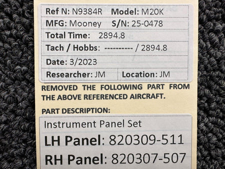 Mooney Aircraft Parts & Accessories 820309-511, 820307-507 Mooney M20K Instrument Panel Set