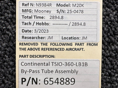 Continental Motors  654889 Continental TSIO-360-LB1B By-Pass Tube Assembly