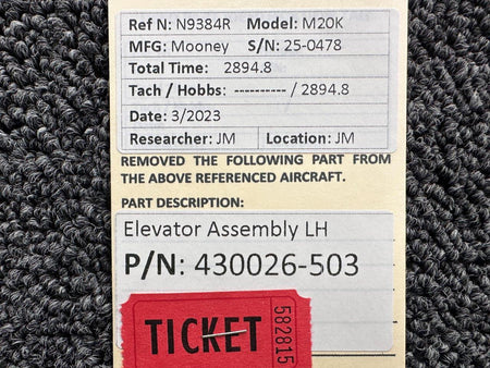 Mooney Aircraft Parts & Accessories 430026-503 Mooney M20K Elevator Assy LH