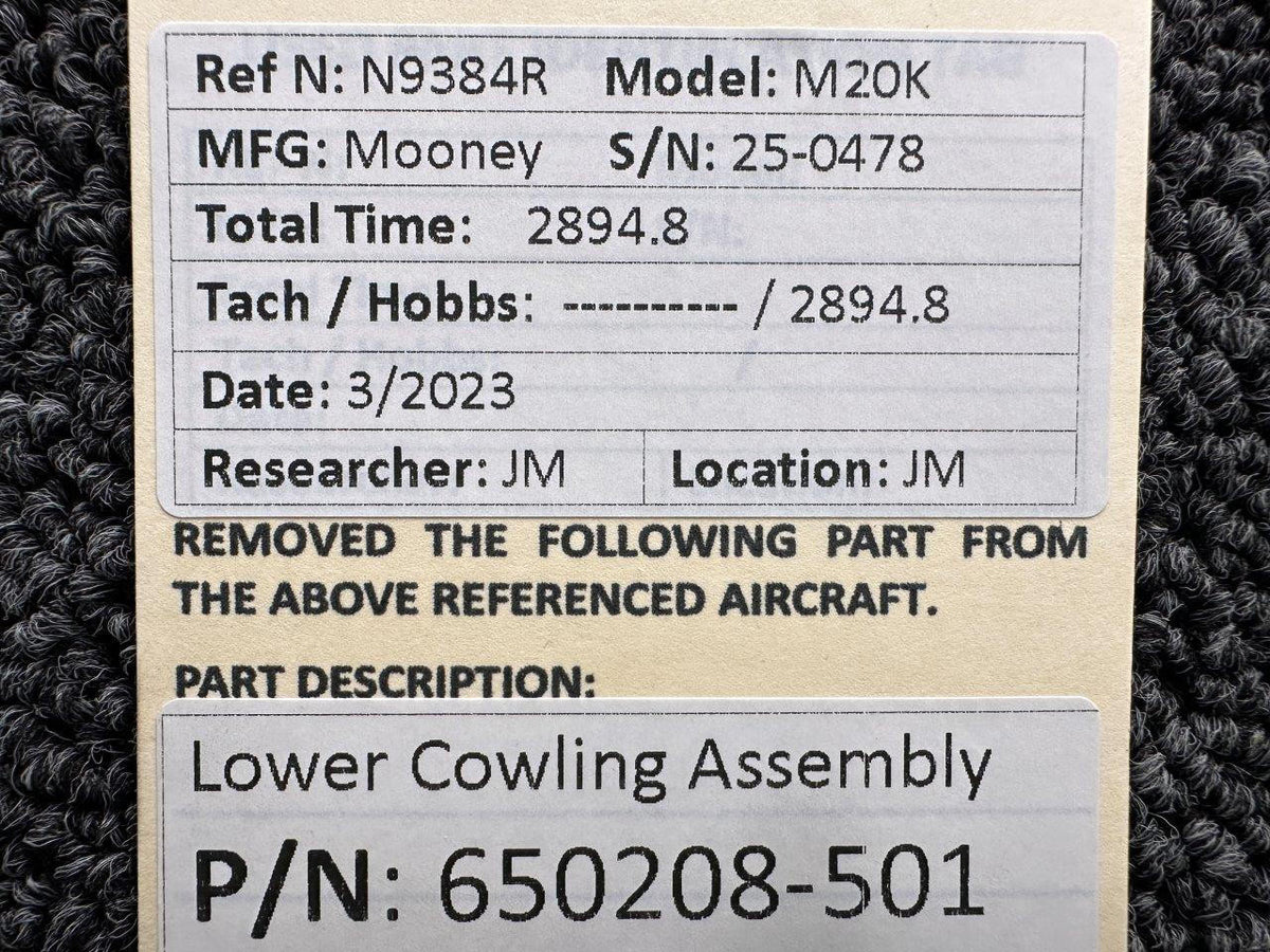 Mooney Aircraft Parts & Accessories 650208-501 Mooney M20K Lower Cowling Assembly
