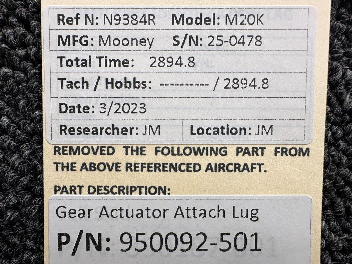 Mooney Aircraft Parts & Accessories 950092-501 Mooney M20K Gear Actuator Attach Lug