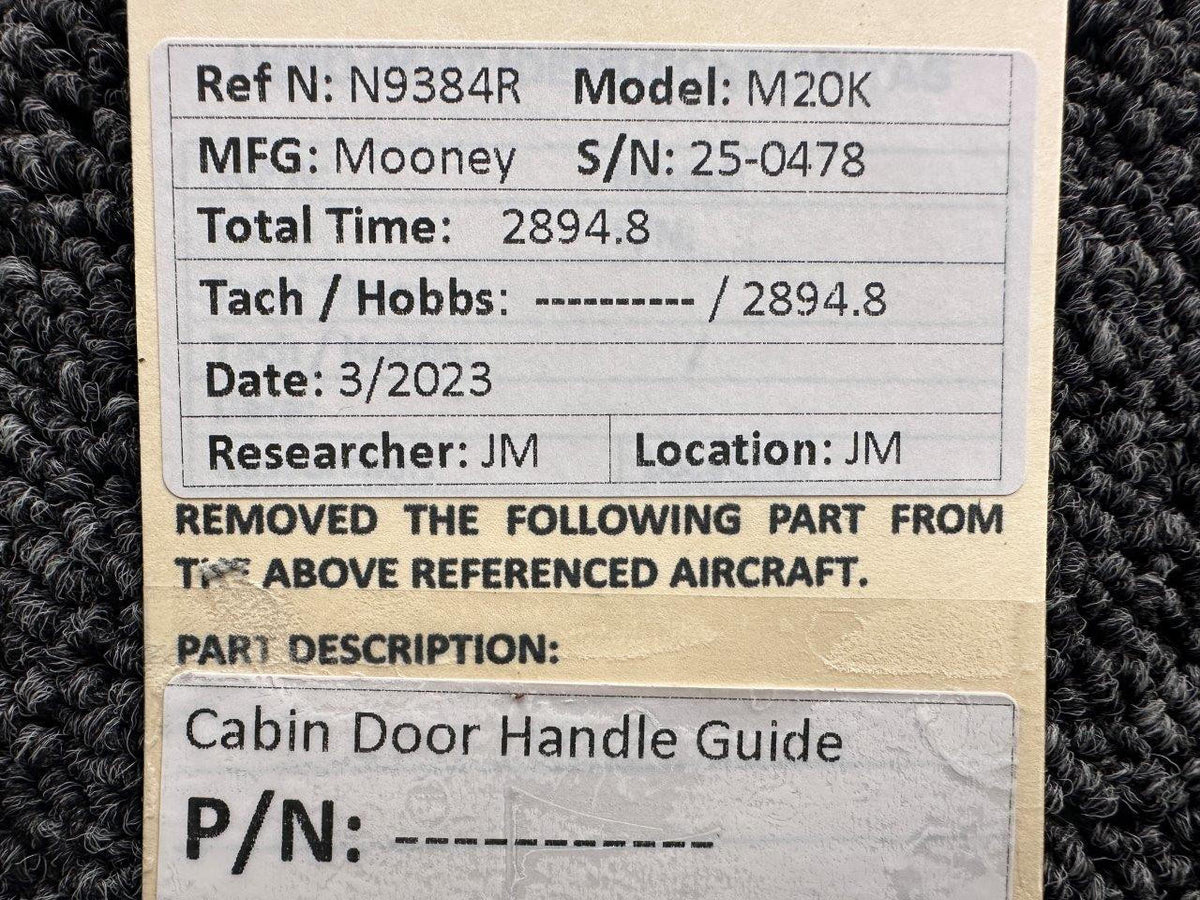 Mooney Aircraft Parts & Accessories Mooney M20K Cabin Door Handle Guide