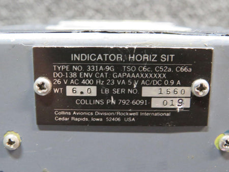 Collins 792-6091-019 Collins 331A-9G Horizontal Situation Indicator (Volts: 23-26)