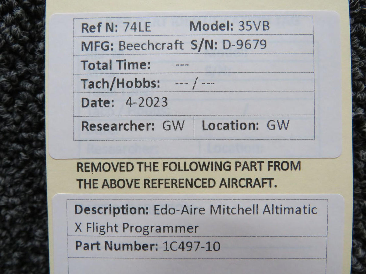 Edo-Aire / Mitchell  1C497-10 Edo-Aire Mitchell Altimatic X Flight Programmer