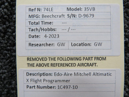 Edo-Aire / Mitchell  1C497-10 Edo-Aire Mitchell Altimatic X Flight Programmer